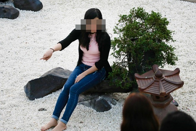 Một cô gái khác cũng xâm phạm các tiểu cảnh, không gian thờ tự tại Linh Quy Pháp Ấn.