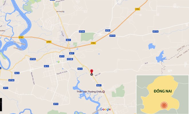 Tai nạn xảy ra trên quốc lộ 51, đoạn thuộc xã Long Phước, huyện Long Thành, Đồng Nai. Ảnh: Google Maps.